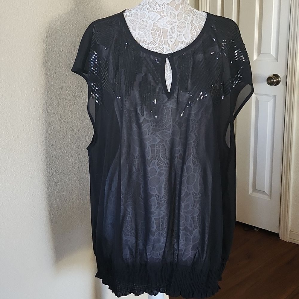 Lane Bryant Sheer Top With Sequin Detail Size 22/24 Whimsigoth Plus Size Chic